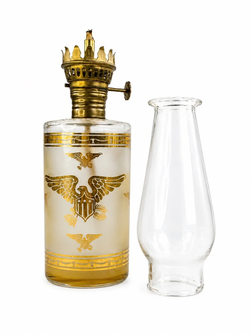 Vintage Lamp Light Farms ‘70s Gold Accent Glass Oil Lamp Bicentennial Era